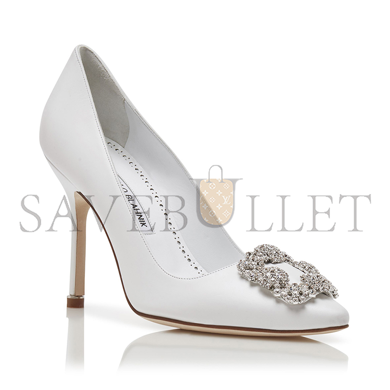 MANOLO BLAHNIK HANGISIUS WHITE CALF LEATHER JEWEL BUCKLE PUMPS 121-1656-0001 MANOLO BLAHNIK HANGISIUS WHITE CALF LEATHER JEWEL BUCKLE PUMPS 121-1656-0001