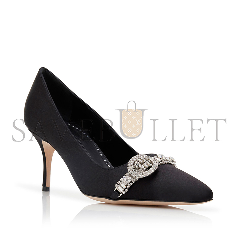 MANOLO BLAHNIK ASAPUMP BLACK SATIN JEWEL EMBELLISHED PUMPS 424-1928-0001 MANOLO BLAHNIK ASAPUMP BLACK SATIN JEWEL EMBELLISHED PUMPS 424-1928-0001