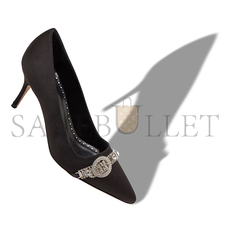 MANOLO BLAHNIK ASAPUMP BLACK SATIN JEWEL EMBELLISHED PUMPS 424-1928-0001 MANOLO BLAHNIK ASAPUMP BLACK SATIN JEWEL EMBELLISHED PUMPS 424-1928-0001