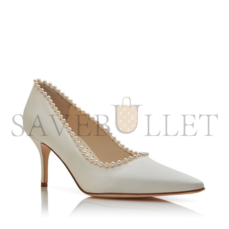 MANOLO BLAHNIK KIFAT LIGHT CREAM SATIN PEARL DETAIL PUMPS 125-2924-0001 MANOLO BLAHNIK KIFAT LIGHT CREAM SATIN PEARL DETAIL PUMPS 125-2924-0001