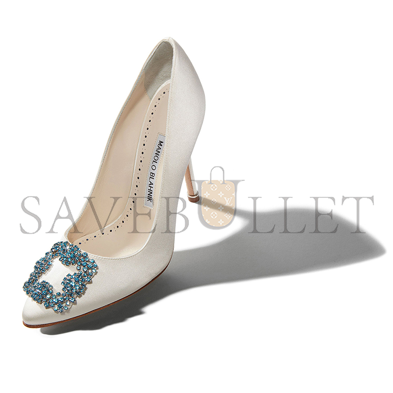 MANOLO BLAHNIK HANGISI BRIDE WHITE SATIN JEWEL BUCKLE PUMPS 9XX-0002-0002 MANOLO BLAHNIK HANGISI BRIDE WHITE SATIN JEWEL BUCKLE PUMPS 9XX-0002-0002