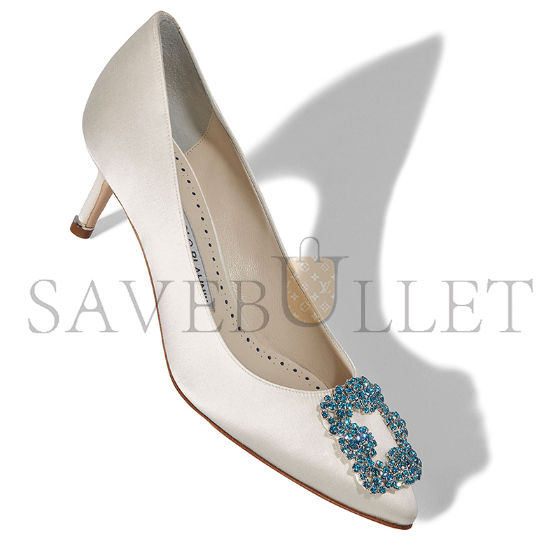MANOLO BLAHNIK HANGISI BRIDE 50 WHITE SATIN JEWEL BUCKLE PUMPS 9XX-0001-0002 MANOLO BLAHNIK HANGISI BRIDE 50 WHITE SATIN JEWEL BUCKLE PUMPS 9XX-0001-0002