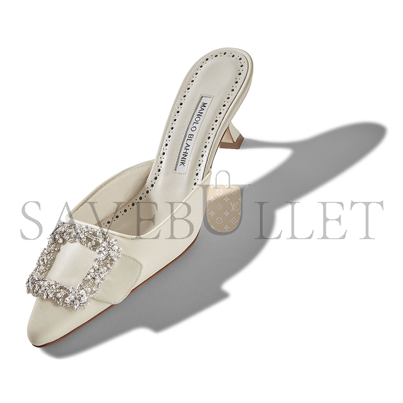 MANOLO BLAHNIK MAYSALE BRIDAL CREAM CREPE DE CHINE JEWEL BUCKLE MULES 118-0115-0001 MANOLO BLAHNIK MAYSALE BRIDAL CREAM CREPE DE CHINE JEWEL BUCKLE MULES 118-0115-0001