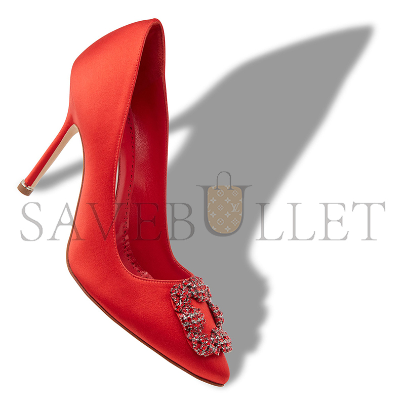 MANOLO BLAHNIK HANGISI RED RED SATIN JEWEL BUCKLE PUMPS 422-1409-0001 MANOLO BLAHNIK HANGISI RED RED SATIN JEWEL BUCKLE PUMPS 422-1409-0001