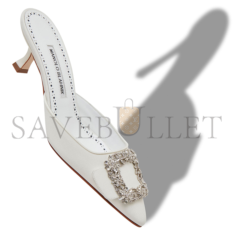 MANOLO BLAHNIK MAYSALE BRIDAL WHITE CREPE DE CHINE JEWEL BUCKLE MULES 118-0115-0003 MANOLO BLAHNIK MAYSALE BRIDAL WHITE CREPE DE CHINE JEWEL BUCKLE MULES 118-0115-0003