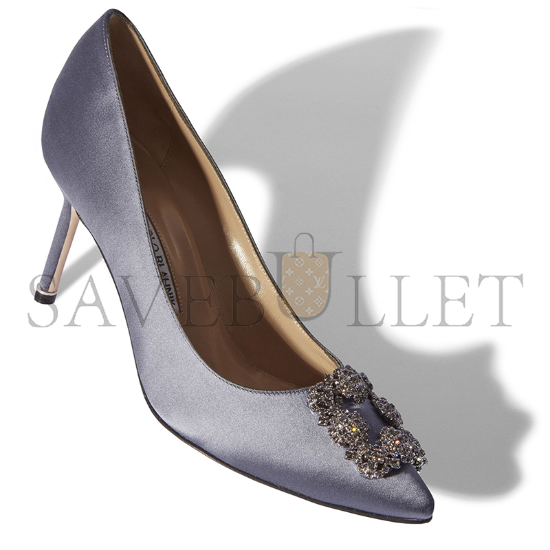 MANOLO BLAHNIK HANGISI 70 BLUE SATIN JEWEL BUCKLE PUMPS 9XX-0662-0043 MANOLO BLAHNIK HANGISI 70 BLUE SATIN JEWEL BUCKLE PUMPS 9XX-0662-0043