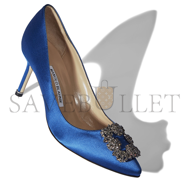 MANOLO BLAHNIK HANGISI 70 BLUE SATIN JEWEL BUCKLE PUMPS 9XX-0662-0053 MANOLO BLAHNIK HANGISI 70 BLUE SATIN JEWEL BUCKLE PUMPS 9XX-0662-0053