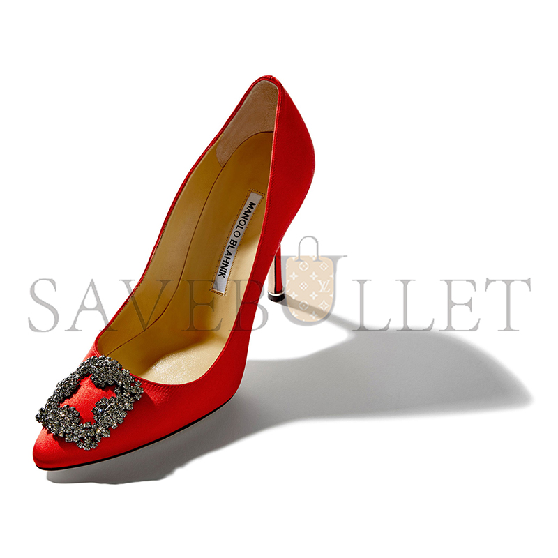 MANOLO BLAHNIK HANGISI RED SATIN JEWEL BUCKLE PUMPS 9XX-0664-0032 MANOLO BLAHNIK HANGISI RED SATIN JEWEL BUCKLE PUMPS 9XX-0664-0032