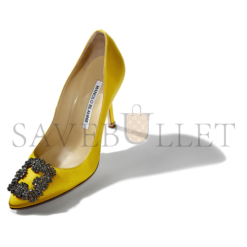 MANOLO BLAHNIK HANGISI YELLOW SATIN JEWEL BUCKLE PUMPS 9XX-0664-0031 MANOLO BLAHNIK HANGISI YELLOW SATIN JEWEL BUCKLE PUMPS 9XX-0664-0031