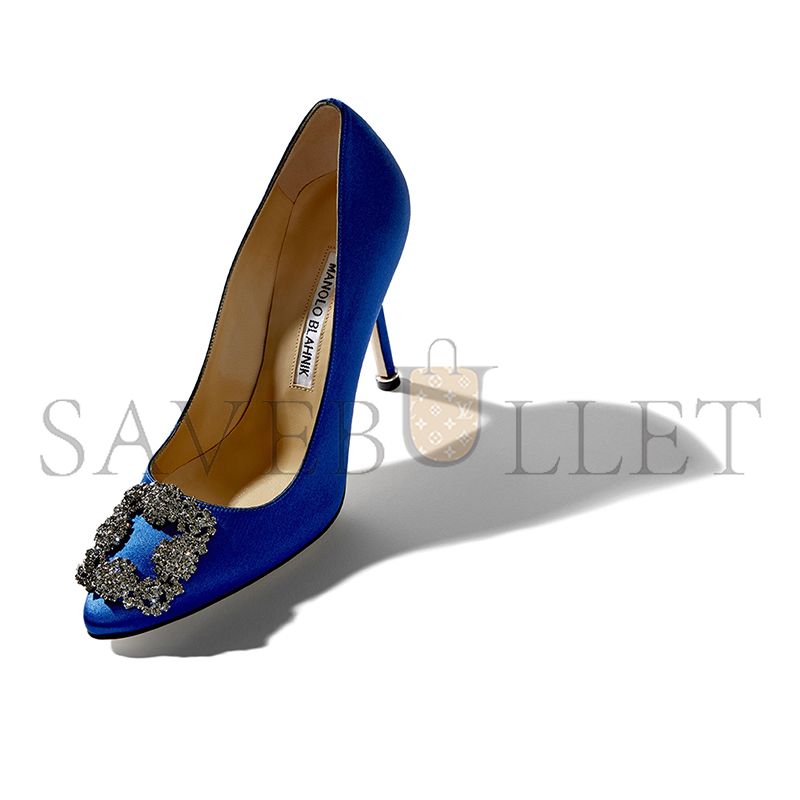 MANOLO BLAHNIK HANGISI BLUE SATIN JEWEL BUCKLE PUMPS 9XX-0664-0049 MANOLO BLAHNIK HANGISI BLUE SATIN JEWEL BUCKLE PUMPS 9XX-0664-0049