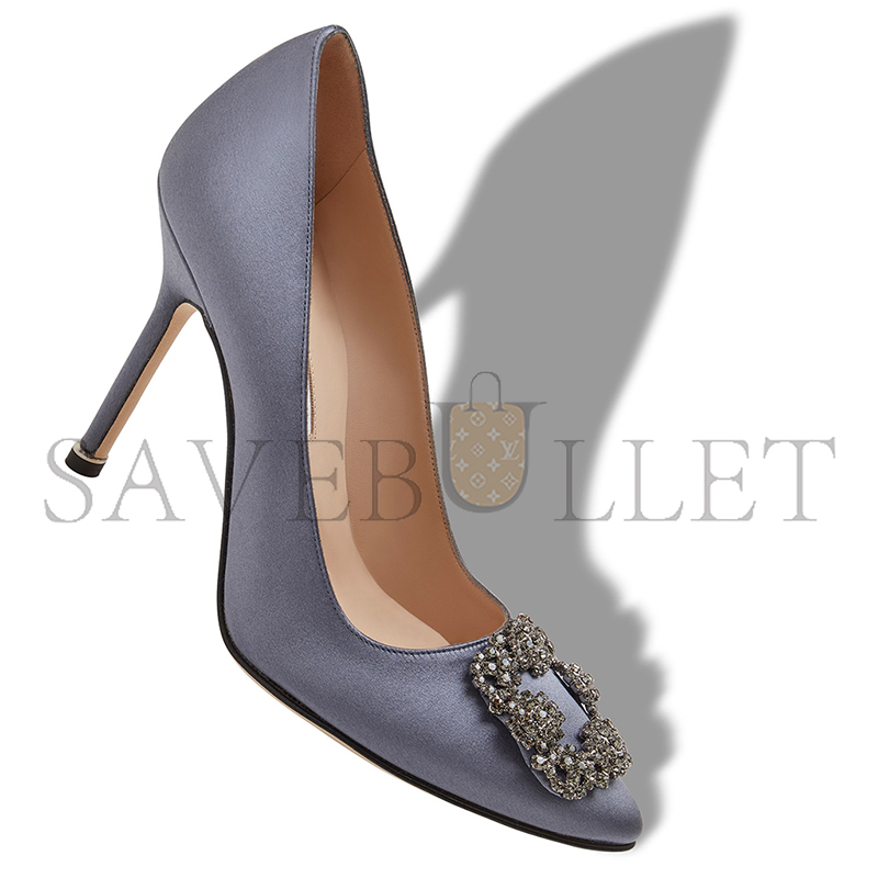 MANOLO BLAHNIK HANGISI GREY SATIN JEWEL BUCKLE PUMPS 9XX-0664-0053 MANOLO BLAHNIK HANGISI GREY SATIN JEWEL BUCKLE PUMPS 9XX-0664-0053