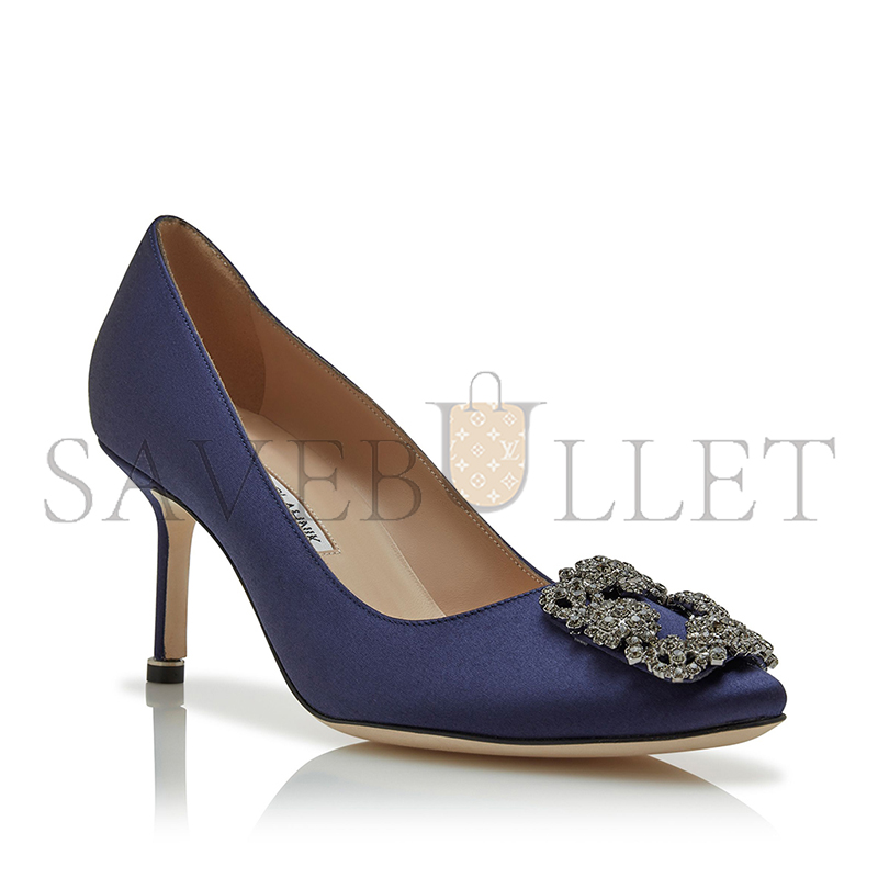 MANOLO BLAHNIK HANGISI 70 NAVY BLUE SATIN JEWEL BUCKLE PUMPS 9XX-0662-0050 MANOLO BLAHNIK HANGISI 70 NAVY BLUE SATIN JEWEL BUCKLE PUMPS 9XX-0662-0050