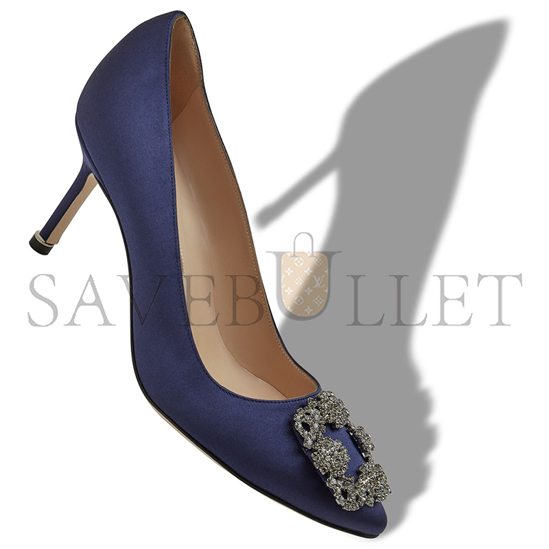 MANOLO BLAHNIK HANGISI 70 NAVY BLUE SATIN JEWEL BUCKLE PUMPS 9XX-0662-0050 MANOLO BLAHNIK HANGISI 70 NAVY BLUE SATIN JEWEL BUCKLE PUMPS 9XX-0662-0050