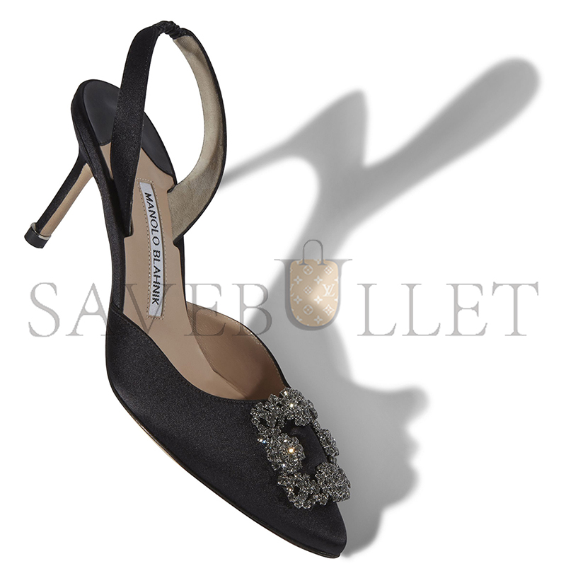 MANOLO BLAHNIK HANGISLI BLACK SATIN JEWEL BUCKLE SLINGBACK PUMPS 419-0473-0002 MANOLO BLAHNIK HANGISLI BLACK SATIN JEWEL BUCKLE SLINGBACK PUMPS 419-0473-0002