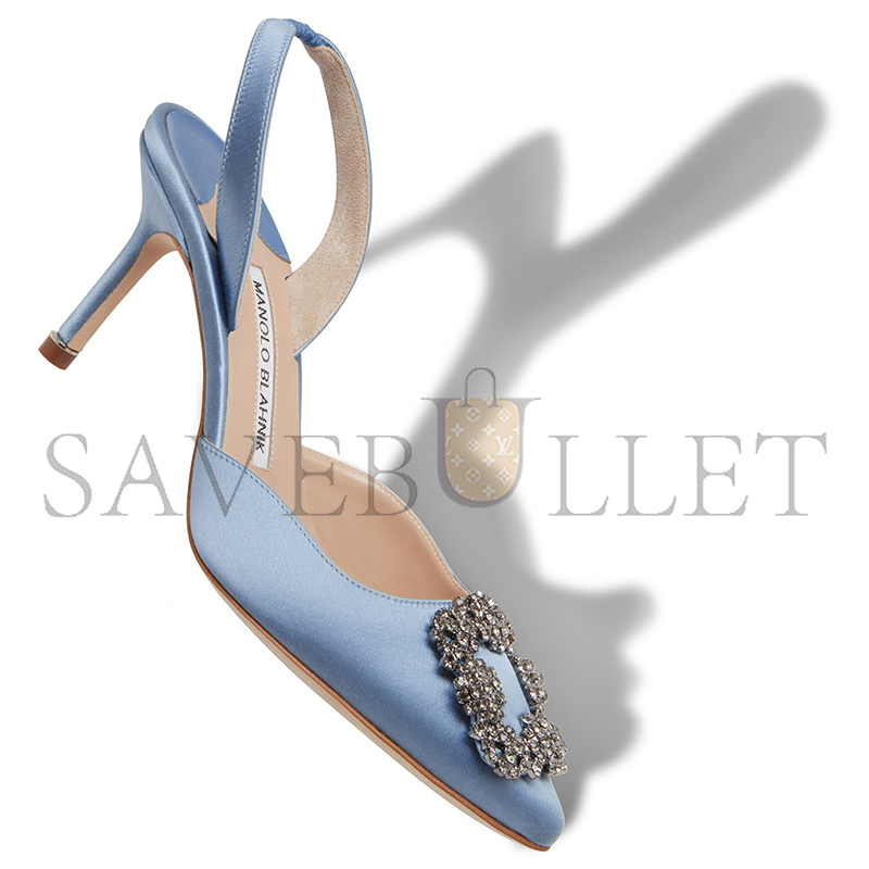 MANOLO BLAHNIK HANGISLI LIGHT BLUE SATIN JEWEL BUCKLE SLINGBACK PUMPS 419-0473-0014 MANOLO BLAHNIK HANGISLI LIGHT BLUE SATIN JEWEL BUCKLE SLINGBACK PUMPS 419-0473-0014