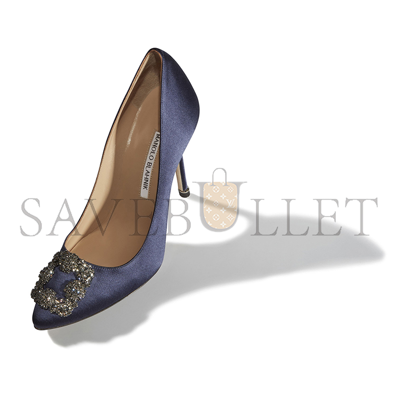 MANOLO BLAHNIK HANGISI NAVY BLUE SATIN JEWEL BUCKLE PUMPS 9XX-0664-0050 MANOLO BLAHNIK HANGISI NAVY BLUE SATIN JEWEL BUCKLE PUMPS 9XX-0664-0050