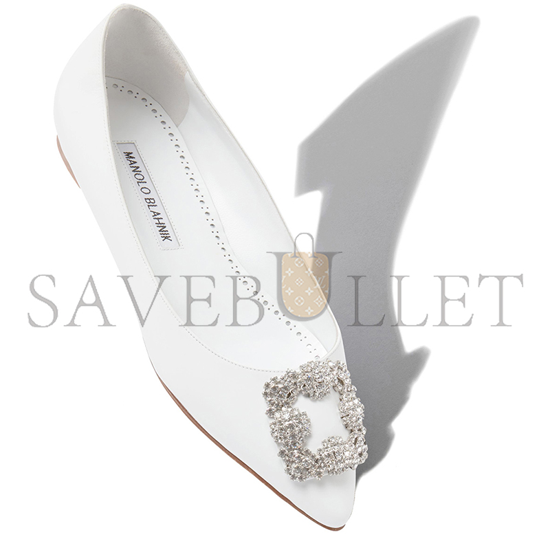 MANOLO BLAHNIK HANGISIFLATU WHITE CALF LEATHER JEWEL BUCKLE FLAT PUMPS 121-1438-0001 MANOLO BLAHNIK HANGISIFLATU WHITE CALF LEATHER JEWEL BUCKLE FLAT PUMPS 121-1438-0001