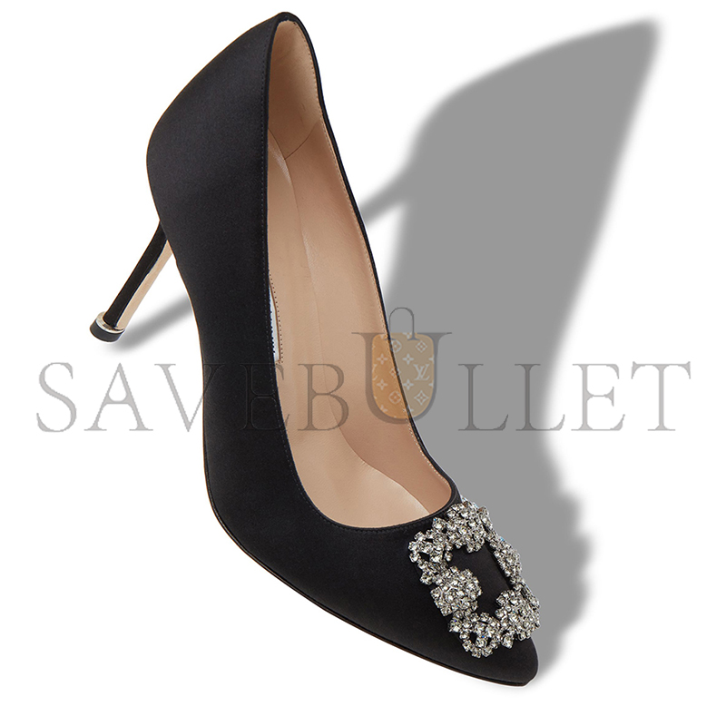 MANOLO BLAHNIK HANGISI 90 BLACK SATIN JEWEL BUCKLE PUMPS 9XX-0663-0040 MANOLO BLAHNIK HANGISI 90 BLACK SATIN JEWEL BUCKLE PUMPS 9XX-0663-0040