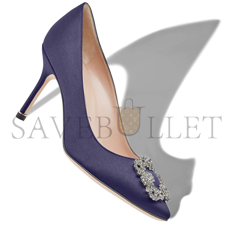 MANOLO BLAHNIK HANGISI 90 DARK BLUE SATIN JEWEL BUCKLE PUMPS 9XX-0663-0031 MANOLO BLAHNIK HANGISI 90 DARK BLUE SATIN JEWEL BUCKLE PUMPS 9XX-0663-0031