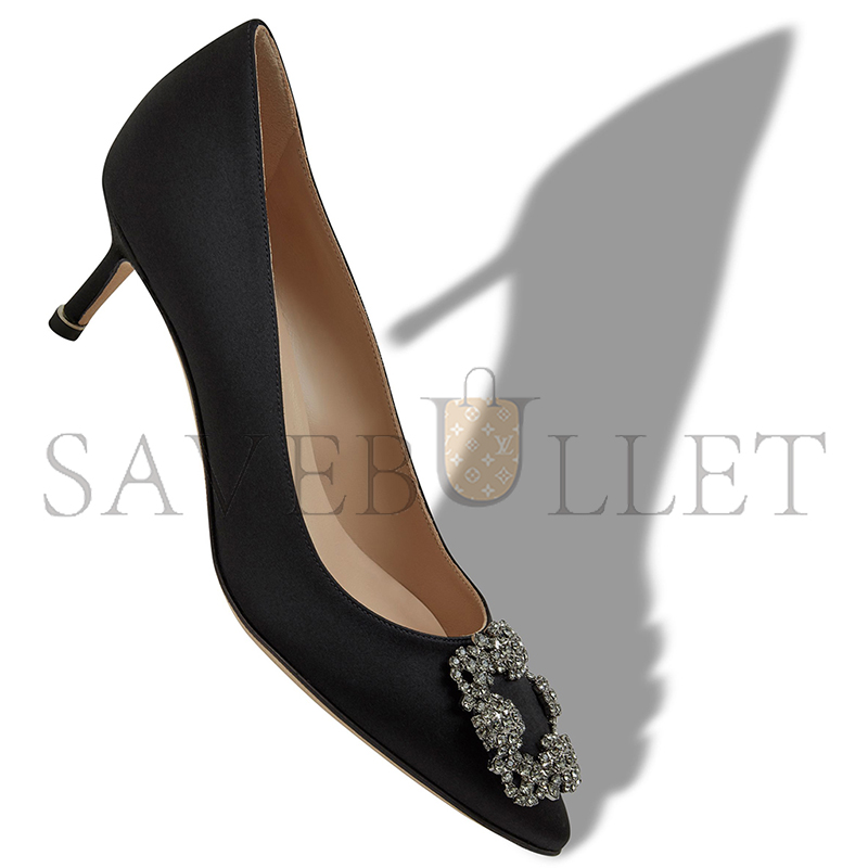 MANOLO BLAHNIK HANGISI 50 BLACK SATIN JEWEL BUCKLE PUMPS 9XX-0661-0041 MANOLO BLAHNIK HANGISI 50 BLACK SATIN JEWEL BUCKLE PUMPS 9XX-0661-0041
