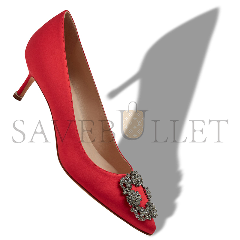 MANOLO BLAHNIK HANGISI 50 RED SATIN JEWEL BUCKLE PUMPS 9XX-0661-0033 MANOLO BLAHNIK HANGISI 50 RED SATIN JEWEL BUCKLE PUMPS 9XX-0661-0033