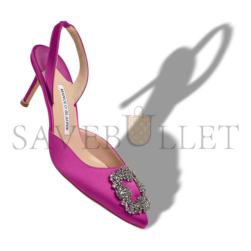 MANOLO BLAHNIK HANGISLI PINK SATIN JEWEL BUCKLE SLINGBACK PUMPS 419-0473-0001 MANOLO BLAHNIK HANGISLI PINK SATIN JEWEL BUCKLE SLINGBACK PUMPS 419-0473-0001