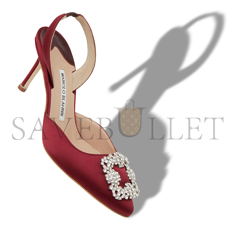 MANOLO BLAHNIK HANGISLI DARK RED SATIN JEWEL BUCKLE SLINGBACK PUMPS 419-0698-0009 MANOLO BLAHNIK HANGISLI DARK RED SATIN JEWEL BUCKLE SLINGBACK PUMPS 419-0698-0009