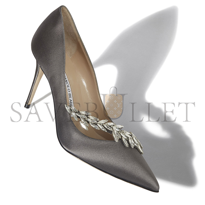 MANOLO BLAHNIK NADIRA GREY SATIN JEWEL BUCKLE PUMPS 9XX-0367-0030 MANOLO BLAHNIK NADIRA GREY SATIN JEWEL BUCKLE PUMPS 9XX-0367-0030