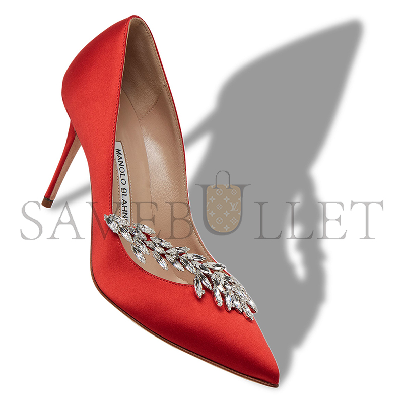 MANOLO BLAHNIK NADIRA RED SATIN JEWEL BUCKLE PUMPS 9XX-0367-0054 MANOLO BLAHNIK NADIRA RED SATIN JEWEL BUCKLE PUMPS 9XX-0367-0054