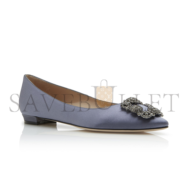 MANOLO BLAHNIK HANGISIFLAT GREY SATIN JEWEL BUCKLE FLAT PUMPS 9XX-0348-0034 MANOLO BLAHNIK HANGISIFLAT GREY SATIN JEWEL BUCKLE FLAT PUMPS 9XX-0348-0034