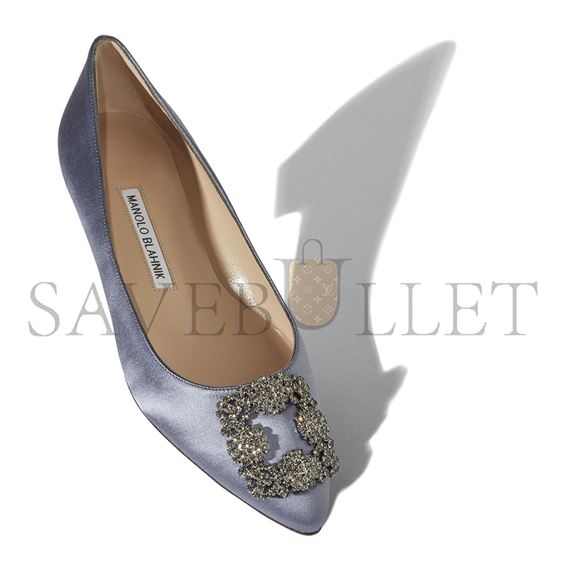 MANOLO BLAHNIK HANGISIFLAT GREY SATIN JEWEL BUCKLE FLAT PUMPS 9XX-0348-0034 MANOLO BLAHNIK HANGISIFLAT GREY SATIN JEWEL BUCKLE FLAT PUMPS 9XX-0348-0034
