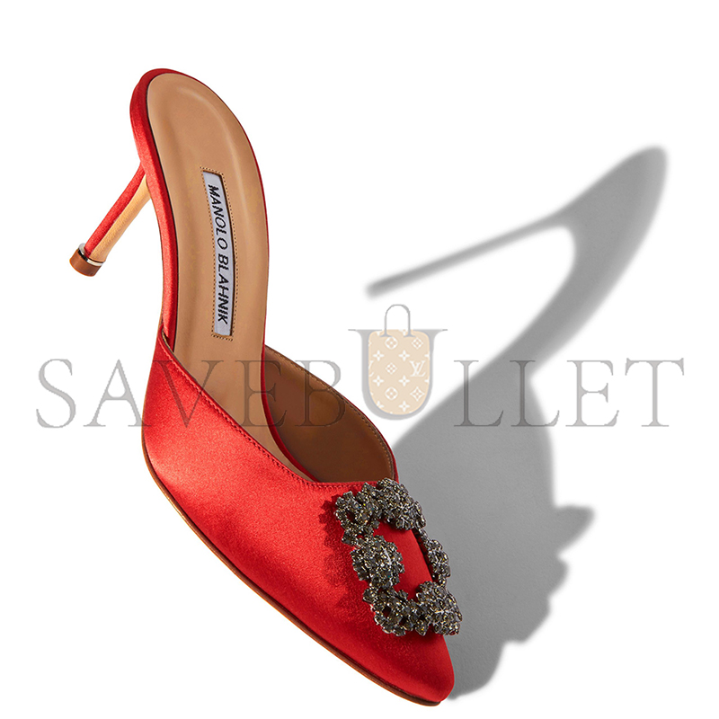 MANOLO BLAHNIK HANGISIMU RED SATIN JEWEL BUCKLE MULES 9XX-0726-0041 MANOLO BLAHNIK HANGISIMU RED SATIN JEWEL BUCKLE MULES 9XX-0726-0041