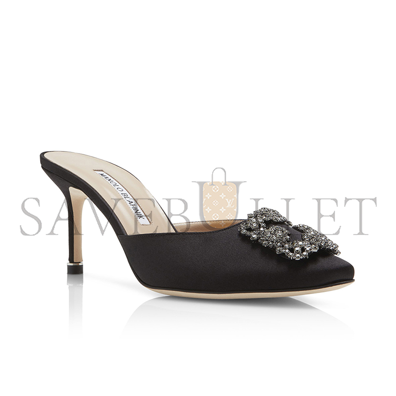 MANOLO BLAHNIK HANGISIMU BLACK SATIN JEWEL BUCKLE MULES 9XX-0726-0054 MANOLO BLAHNIK HANGISIMU BLACK SATIN JEWEL BUCKLE MULES 9XX-0726-0054