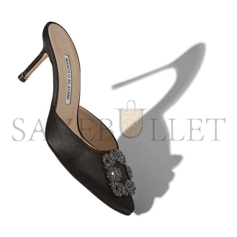 MANOLO BLAHNIK HANGISIMU BLACK SATIN JEWEL BUCKLE MULES 9XX-0726-0054 MANOLO BLAHNIK HANGISIMU BLACK SATIN JEWEL BUCKLE MULES 9XX-0726-0054