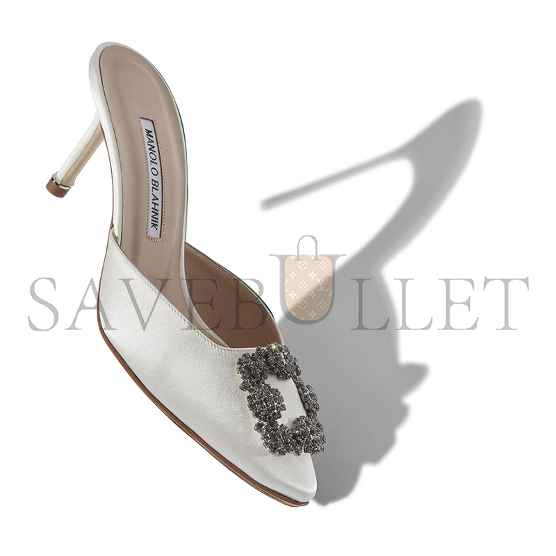 MANOLO BLAHNIK HANGISIMU OFF-WHITE SATIN JEWEL BUCKLE MULES 9XX-0726-0036 MANOLO BLAHNIK HANGISIMU OFF-WHITE SATIN JEWEL BUCKLE MULES 9XX-0726-0036