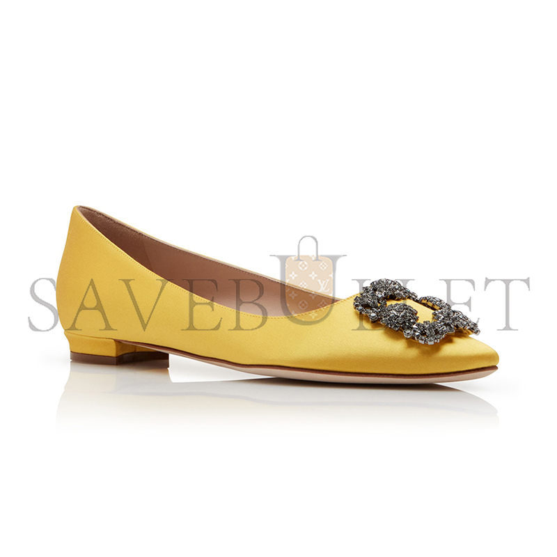 MANOLO BLAHNIK HANGISIFLAT YELLOW SATIN JEWEL BUCKLE FLAT PUMPS 9XX-0348-0048 MANOLO BLAHNIK HANGISIFLAT YELLOW SATIN JEWEL BUCKLE FLAT PUMPS 9XX-0348-0048