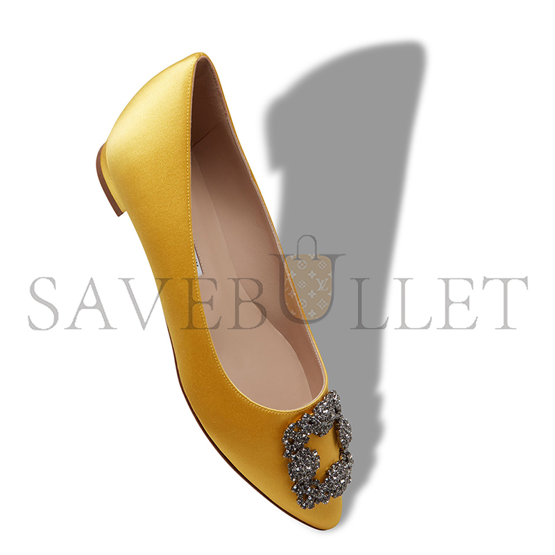 MANOLO BLAHNIK HANGISIFLAT YELLOW SATIN JEWEL BUCKLE FLAT PUMPS 9XX-0348-0048 MANOLO BLAHNIK HANGISIFLAT YELLOW SATIN JEWEL BUCKLE FLAT PUMPS 9XX-0348-0048