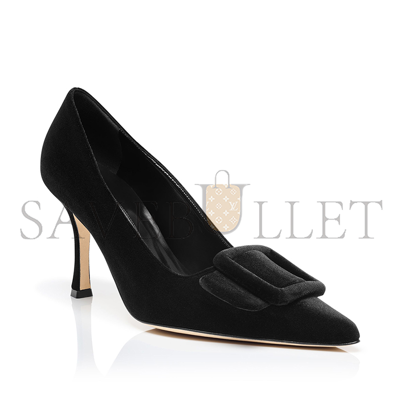 MANOLO BLAHNIK MAYSALEPUMP 90 BLACK VELVET BUCKLE DETAIL PUMPS 324-2862-0006 MANOLO BLAHNIK MAYSALEPUMP 90 BLACK VELVET BUCKLE DETAIL PUMPS 324-2862-0006