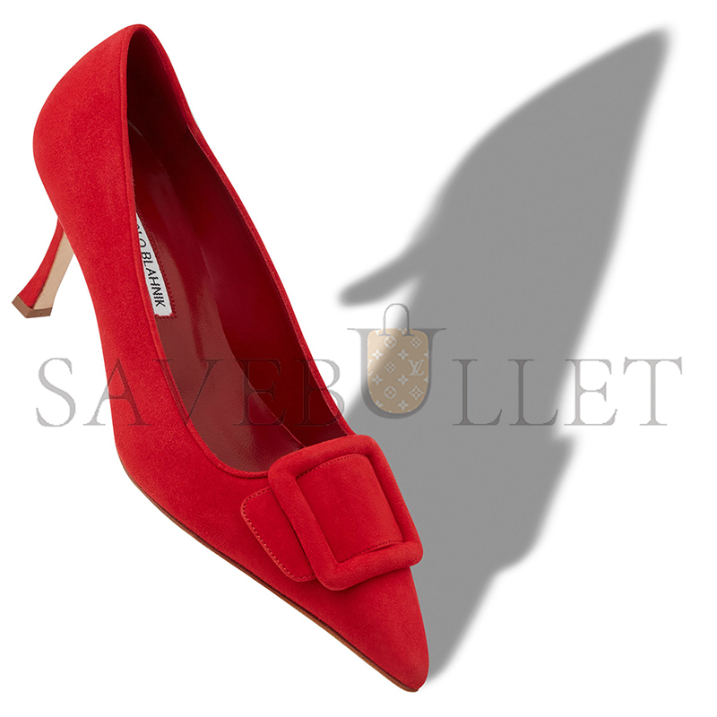 MANOLO BLAHNIK MAYSALEPUMP 90 BRIGHT RED SUEDE BUCKLE DETAIL PUMPS 219-0174-0002 MANOLO BLAHNIK MAYSALEPUMP 90 BRIGHT RED SUEDE BUCKLE DETAIL PUMPS 219-0174-0002