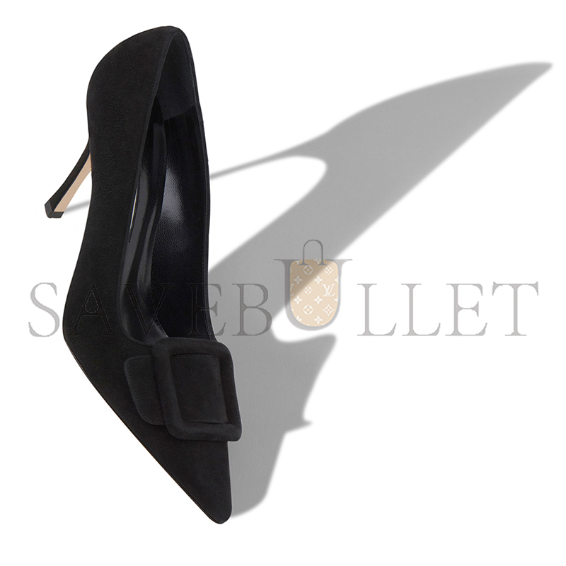 MANOLO BLAHNIK MAYSALEPUMP 90 JET BLACK SUEDE BUCKLE DETAIL PUMPS 219-0174-0005 MANOLO BLAHNIK MAYSALEPUMP 90 JET BLACK SUEDE BUCKLE DETAIL PUMPS 219-0174-0005