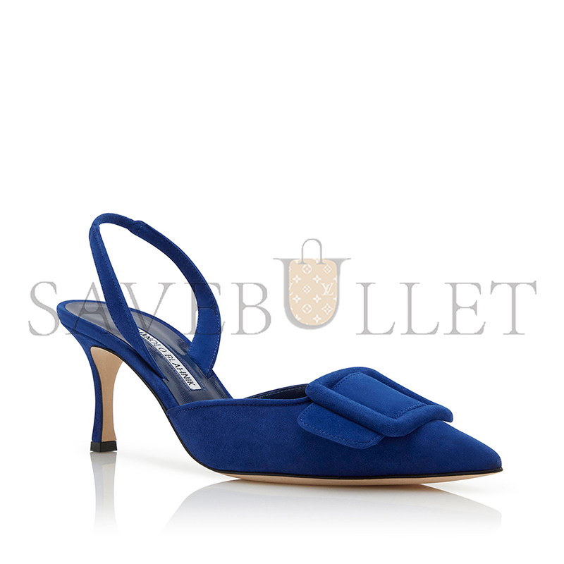 MANOLO BLAHNIK MAYSLI BLUE SUEDE BUCKLE DETAIL SLINGBACK PUMPS 219-0182-0035 MANOLO BLAHNIK MAYSLI BLUE SUEDE BUCKLE DETAIL SLINGBACK PUMPS 219-0182-0035