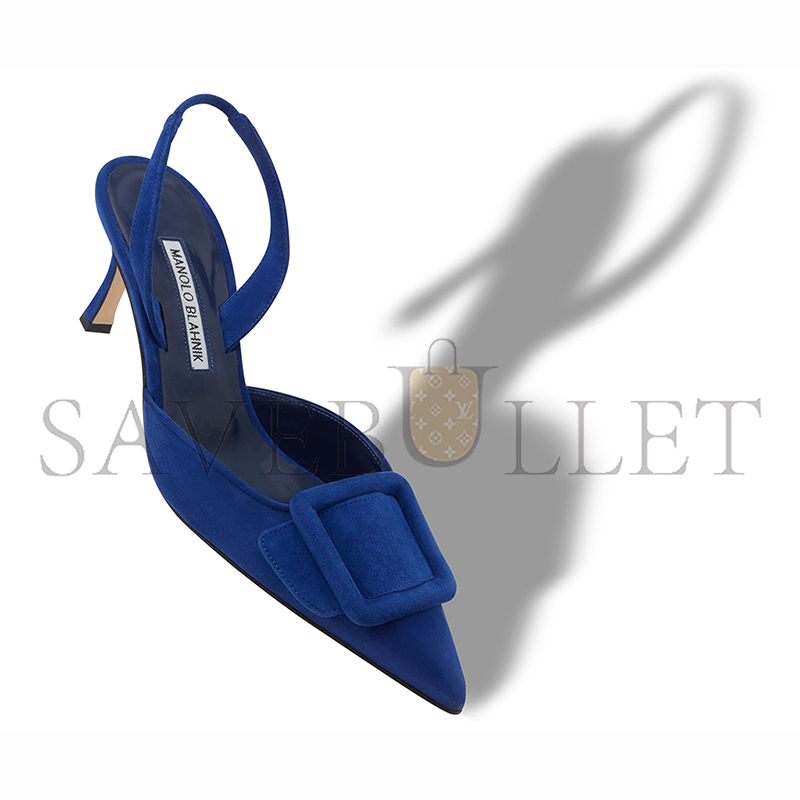 MANOLO BLAHNIK MAYSLI BLUE SUEDE BUCKLE DETAIL SLINGBACK PUMPS 219-0182-0035 MANOLO BLAHNIK MAYSLI BLUE SUEDE BUCKLE DETAIL SLINGBACK PUMPS 219-0182-0035