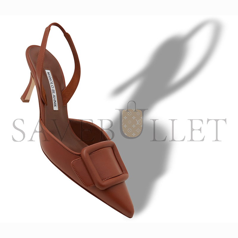 MANOLO BLAHNIK MAYSLI BROWN NAPPA LEATHER SLINGBACK PUMPS 219-0254-0033