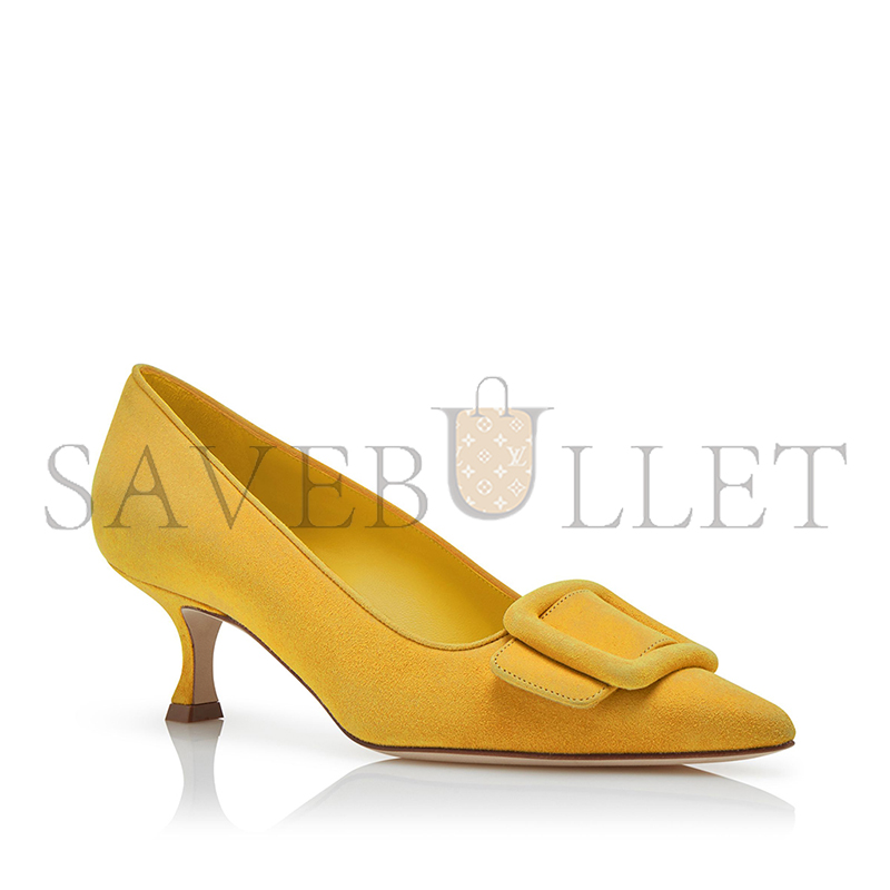MANOLO BLAHNIK MAYSALEPUMP 50 YELLOW SUEDE BUCKLE DETAIL PUMPS 219-0173-0054 MANOLO BLAHNIK MAYSALEPUMP 50 YELLOW SUEDE BUCKLE DETAIL PUMPS 219-0173-0054