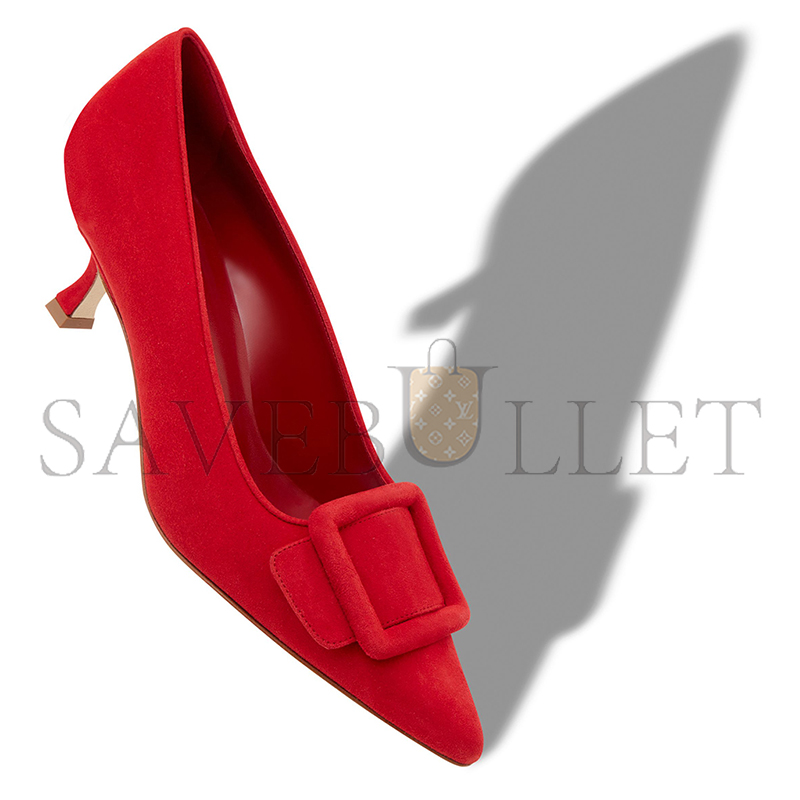 MANOLO BLAHNIK MAYSALEPUMP 50 RED SUEDE BUCKLE DETAIL PUMPS 219-0173-0001 MANOLO BLAHNIK MAYSALEPUMP 50 RED SUEDE BUCKLE DETAIL PUMPS 219-0173-0001