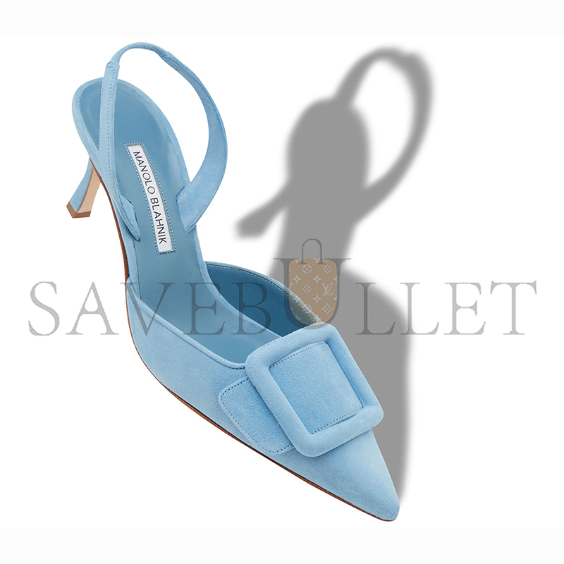 MANOLO BLAHNIK MAYSLI LIGHT BLUE SUEDE BUCKLE DETAIL SLINGBACK PUMPS 219-0182-0094 MANOLO BLAHNIK MAYSLI LIGHT BLUE SUEDE BUCKLE DETAIL SLINGBACK PUMPS 219-0182-0094