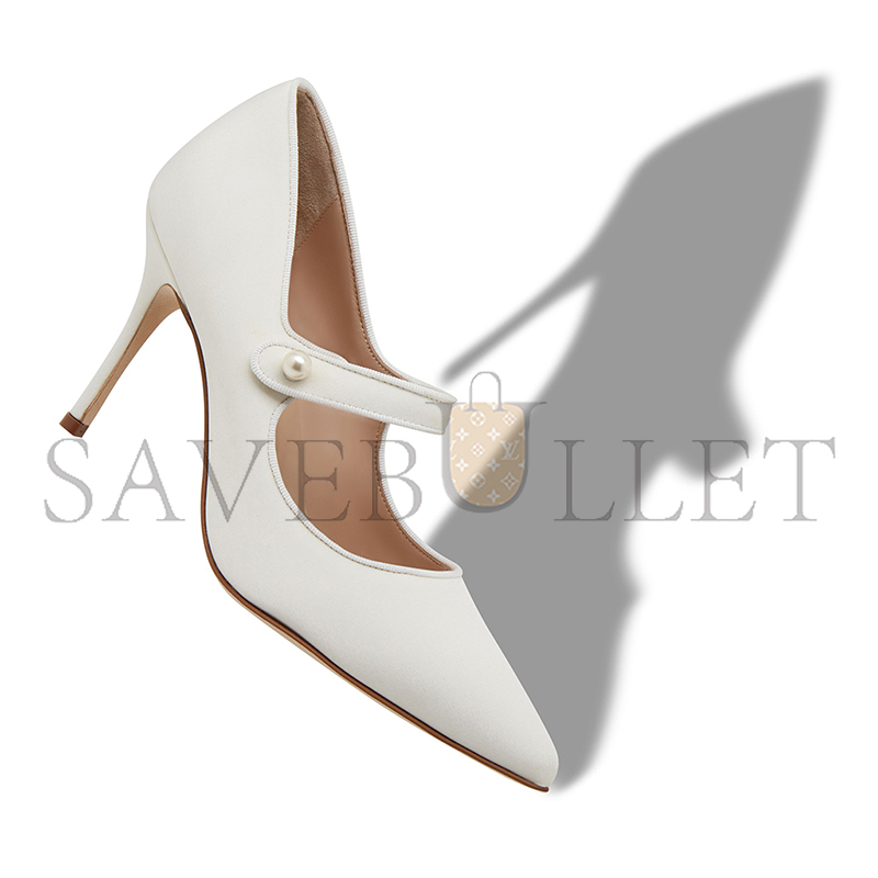 MANOLO BLAHNIK CAMPARIPEARL WHITE CREPE DE CHINE MARY JANE PUMPS 424-2023-0001 MANOLO BLAHNIK CAMPARIPEARL WHITE CREPE DE CHINE MARY JANE PUMPS 424-2023-0001