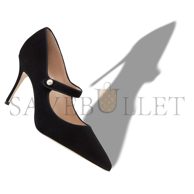 MANOLO BLAHNIK CAMPARIPEARL BLACK SUEDE MARY JANE PUMPS 424-2022-0001 MANOLO BLAHNIK CAMPARIPEARL BLACK SUEDE MARY JANE PUMPS 424-2022-0001