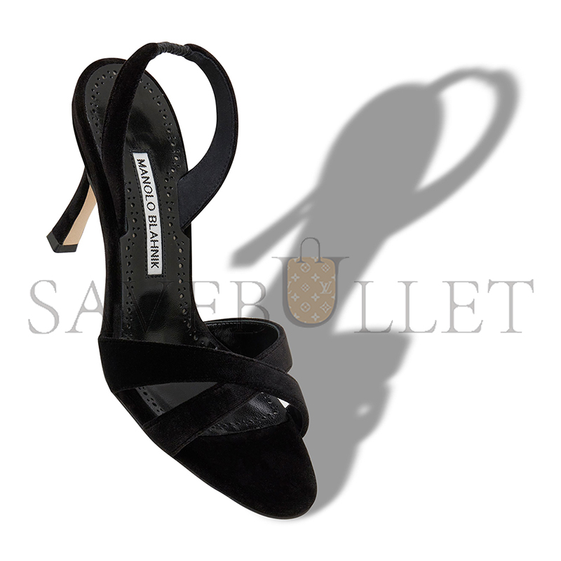 MANOLO BLAHNIK CALLASLI BLACK VELVET SLINGBACK SANDALS 324-2985-0002 MANOLO BLAHNIK CALLASLI BLACK VELVET SLINGBACK SANDALS 324-2985-0002