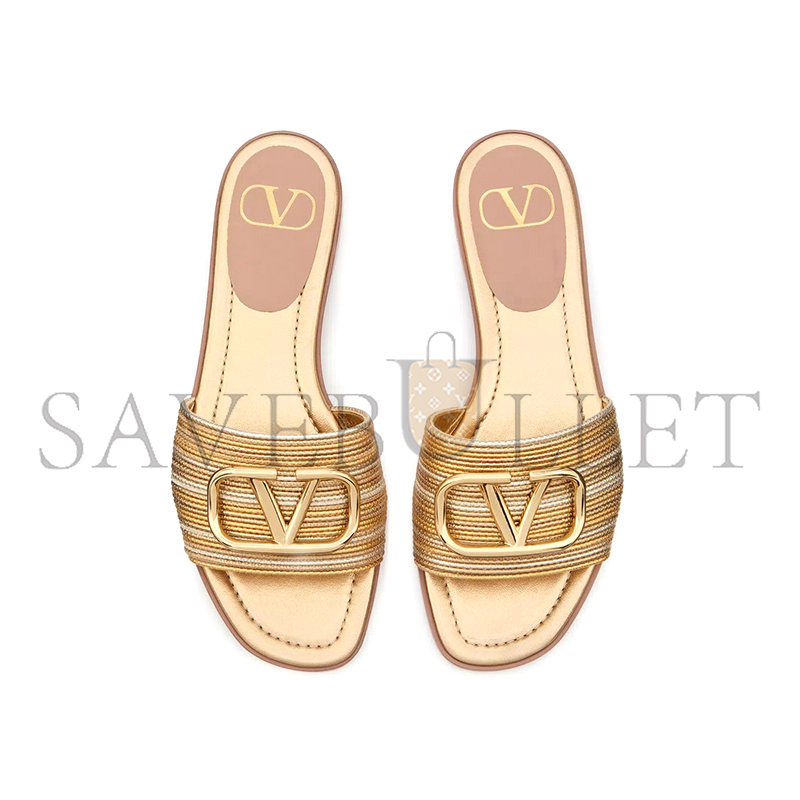 VALENTINO VLOGO SIGNATURE METALLIC LEATHER SLIDE SANDAL WITH CORNELY EMBROIDERY 5W2S0BD5MNS_KUN VALENTINO VLOGO SIGNATURE METALLIC LEATHER SLIDE SANDAL WITH CORNELY EMBROIDERY 5W2S0BD5MNS_KUN